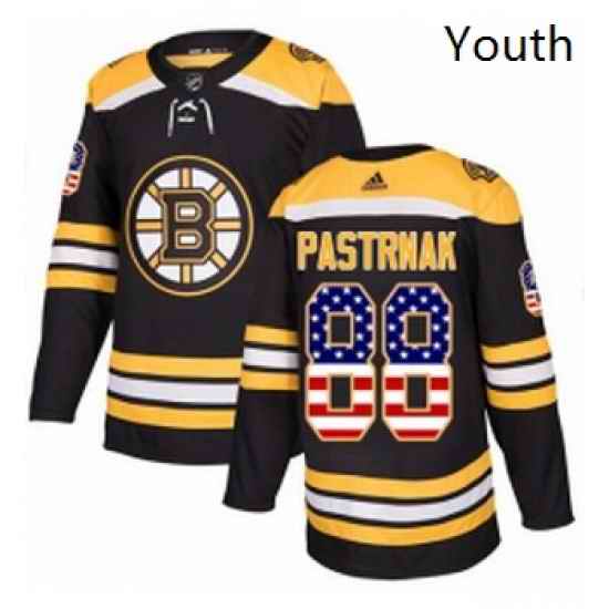 Youth Adidas Boston Bruins 88 David Pastrnak Authentic Black USA Flag Fashion NHL Jersey